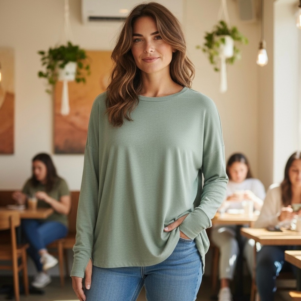 Women's Sage Green Long Sleeve Top